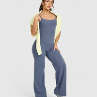 SoftMotionâ„¢ Straight Leg Bottoms with White Logo | Granite Blue