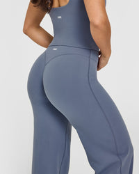 SoftMotionâ„¢ Straight Leg Bottoms with White Logo | Granite Blue