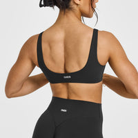 SoftMotionâ„¢ Scoop Back Bralette with White Logo | Soft Black