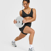 SoftMotionâ„¢ Scoop Back Bralette with White Logo | Soft Black