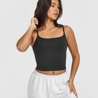 SoftMotion™ Strappy Mid Vest with Built in Bra Shelf with White Logo | Soft Black