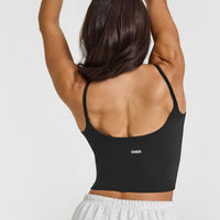 SoftMotion™ Strappy Mid Vest with Built in Bra Shelf with White Logo | Soft Black