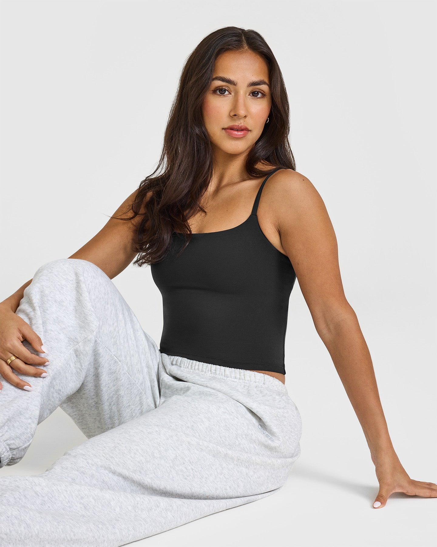 SoftMotion™ Strappy Mid Vest with Built in Bra Shelf with White Logo | Soft Black