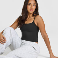 SoftMotion™ Strappy Mid Vest with Built in Bra Shelf with White Logo | Soft Black