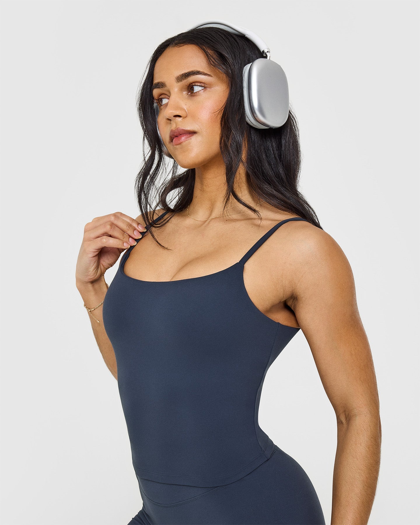 SoftMotionâ„¢ Strappy Mid Vest with Built in Bra Shelf with White Logo | True Blue