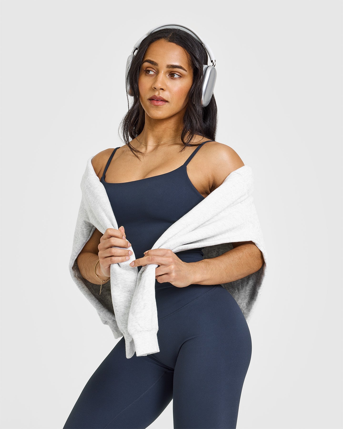 SoftMotionâ„¢ Strappy Mid Vest with Built in Bra Shelf with White Logo | True Blue