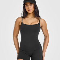 SoftMotionâ„¢ Strappy Vest with Built in Bra Shelf with White Logo | Soft Black