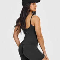 SoftMotionâ„¢ Strappy Vest with Built in Bra Shelf with White Logo | Soft Black
