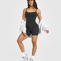 SoftMotionâ„¢ Strappy Vest with Built in Bra Shelf with White Logo | Soft Black