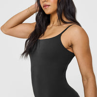 SoftMotionâ„¢ Strappy Vest with Built in Bra Shelf with White Logo | Soft Black