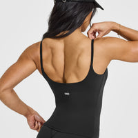 SoftMotionâ„¢ Strappy Vest with Built in Bra Shelf with White Logo | Soft Black