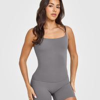 SoftMotionâ„¢ Strappy Vest with Built in Bra Shelf with White Logo | Ash Grey