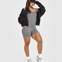 SoftMotionâ„¢ Strappy Vest with Built in Bra Shelf with White Logo | Ash Grey
