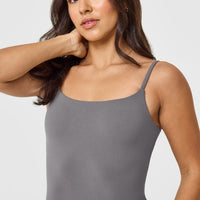 SoftMotionâ„¢ Strappy Vest with Built in Bra Shelf with White Logo | Ash Grey