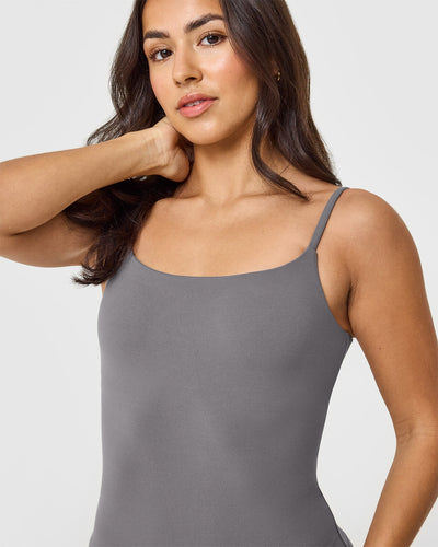 SoftMotionâ„¢ Strappy Vest with Built in Bra Shelf with White Logo | Ash Grey