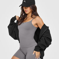 SoftMotionâ„¢ Strappy Vest with Built in Bra Shelf with White Logo | Ash Grey