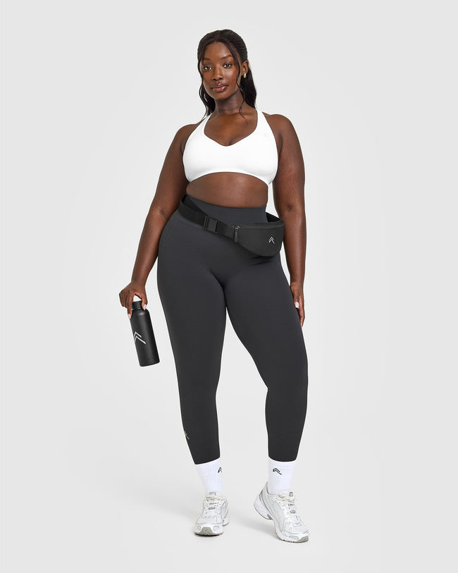 Effortless Seamless Racer Back Sports Bra with White Logo | White