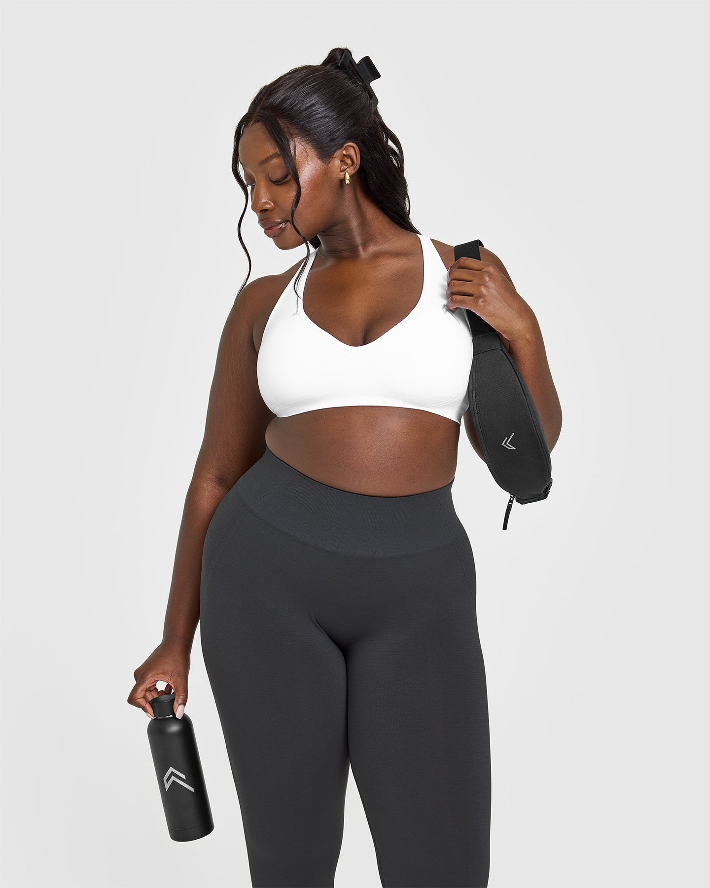 Effortless Seamless Racer Back Sports Bra with White Logo | White