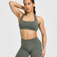 EasyLiftâ„¢ Halter Bralette with White Logo | Dark Khaki