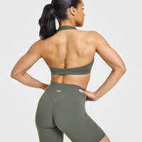 EasyLiftâ„¢ Halter Bralette with White Logo | Dark Khaki