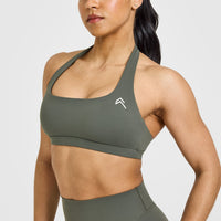 EasyLiftâ„¢ Halter Bralette with White Logo | Dark Khaki