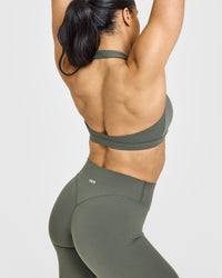 EasyLiftâ„¢ Halter Bralette with White Logo | Dark Khaki