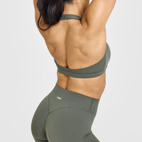 EasyLiftâ„¢ Halter Bralette with White Logo | Dark Khaki