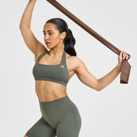 EasyLiftâ„¢ Halter Bralette with White Logo | Dark Khaki