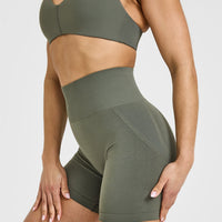 Effortless Seamless Shorts with White Logo | Dark Khaki