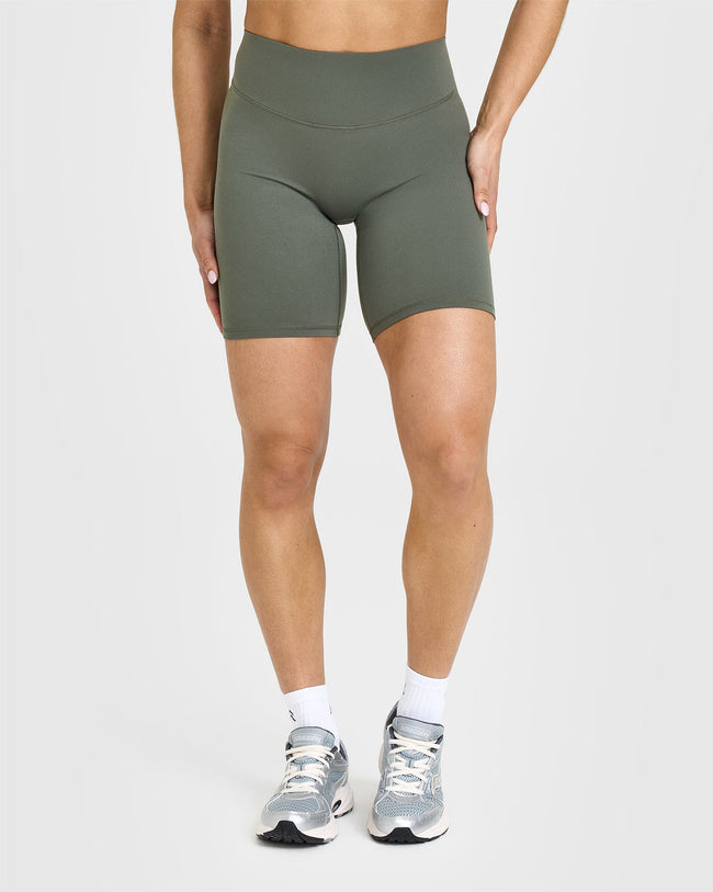 SoftMotionâ„¢ Cycling Shorts 8" with White Logo | Dark Khaki