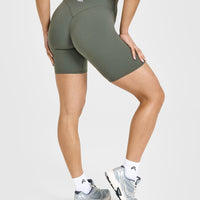 SoftMotionâ„¢ Cycling Shorts 8" with White Logo | Dark Khaki