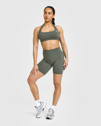 SoftMotionâ„¢ Cycling Shorts 8" with White Logo | Dark Khaki