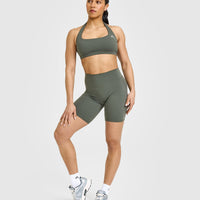 SoftMotionâ„¢ Cycling Shorts 8" with White Logo | Dark Khaki