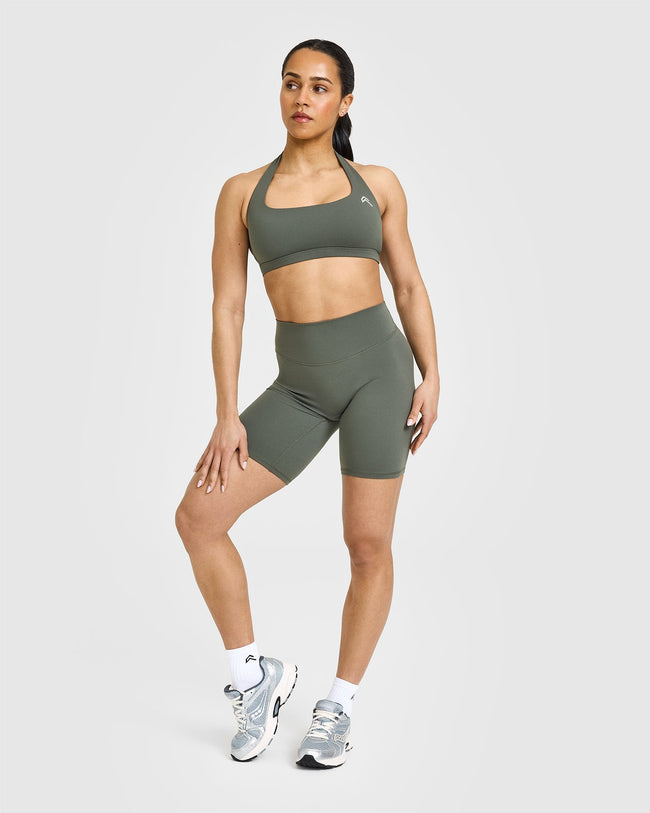 SoftMotionâ„¢ Cycling Shorts 8" with White Logo | Dark Khaki