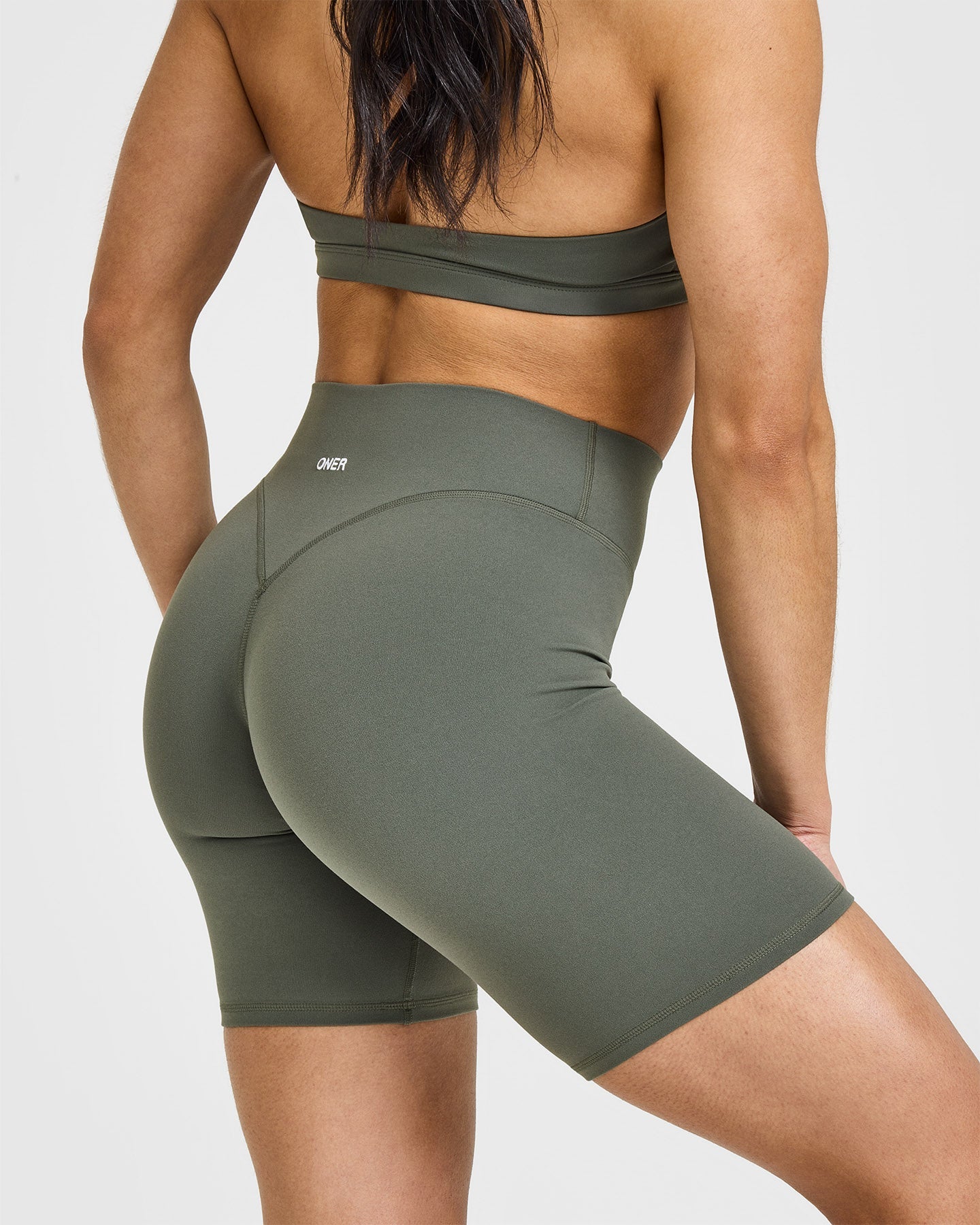 SoftMotionâ„¢ Cycling Shorts 8" with White Logo | Dark Khaki