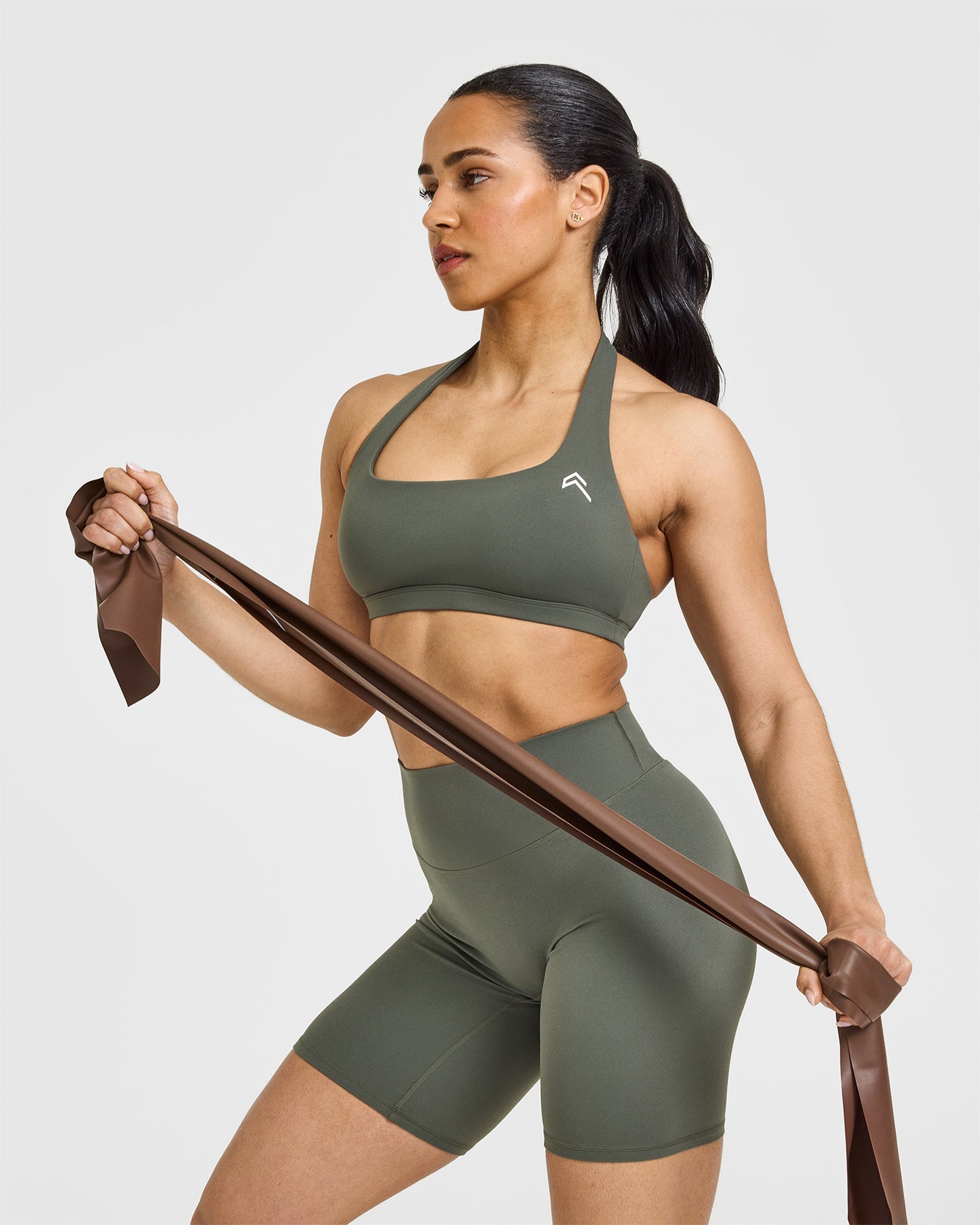 SoftMotionâ„¢ Cycling Shorts 8" with White Logo | Dark Khaki