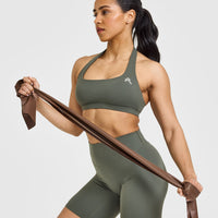 SoftMotionâ„¢ Cycling Shorts 8" with White Logo | Dark Khaki