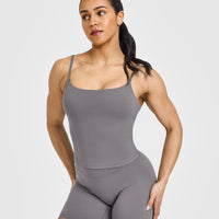 SoftMotionâ„¢ Strappy Mid Vest with Built in Bra Shelf with White Logo | Ash Grey