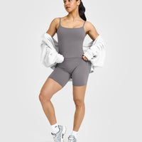 SoftMotionâ„¢ Strappy Mid Vest with Built in Bra Shelf with White Logo | Ash Grey