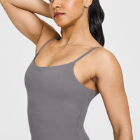 SoftMotionâ„¢ Strappy Mid Vest with Built in Bra Shelf with White Logo | Ash Grey