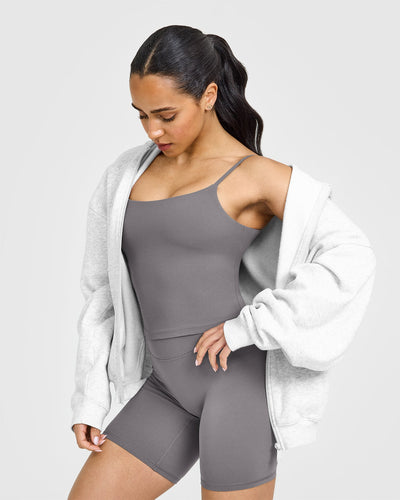 SoftMotionâ„¢ Strappy Mid Vest with Built in Bra Shelf with White Logo | Ash Grey