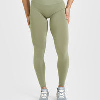 Effortless Seamless Leggings with White Logo | Deep Sage Green