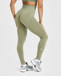 Effortless Seamless Leggings with White Logo | Deep Sage Green