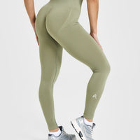 Effortless Seamless Leggings with White Logo | Deep Sage Green