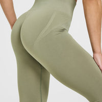 Effortless Seamless Leggings with White Logo | Deep Sage Green