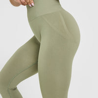 Effortless Seamless Leggings with White Logo | Deep Sage Green