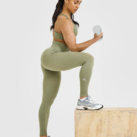 Effortless Seamless Leggings with White Logo | Deep Sage Green