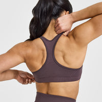 Effortless Seamless Racer Back Sports Bra with White Logo | Umber Brown