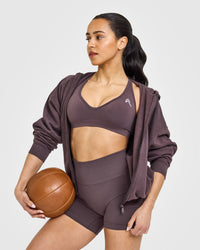 Effortless Seamless Racer Back Sports Bra with White Logo | Umber Brown