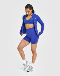 Effortless Seamless Shorts with White Logo | Space Blue